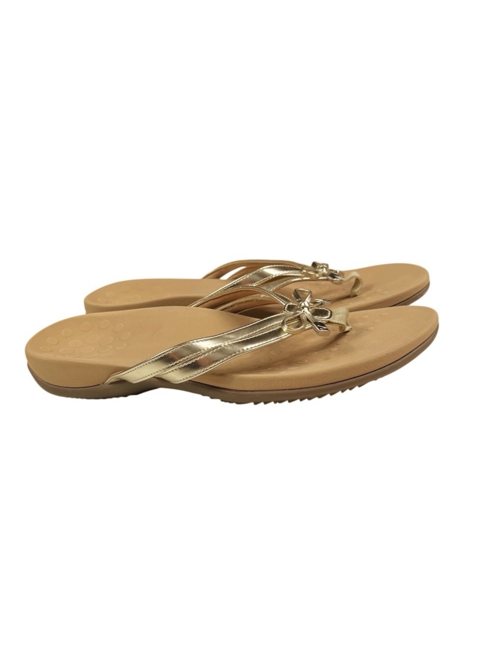 Vionic Bella X Women's Metallic Aluminum Bow Thong Sandals Flip Flop Size 9 Wide